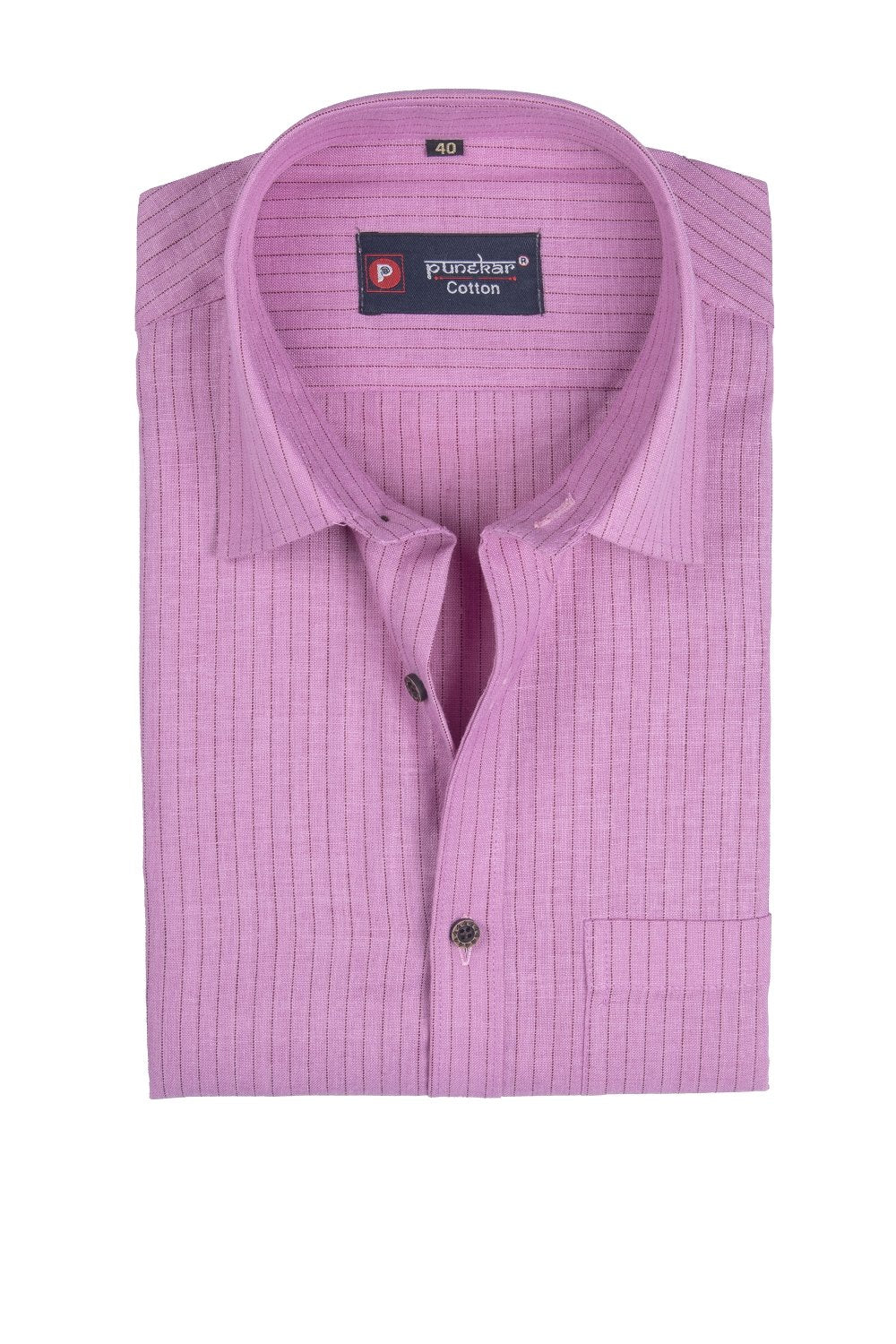 Punekar Cotton Pink Color Linning Criss Cross Woven Cotton Shirt for Men&