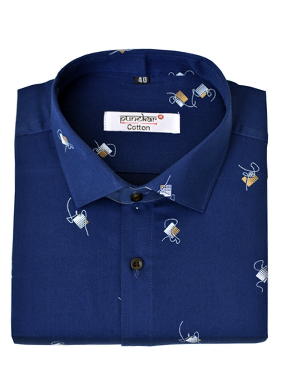 Punekar Cotton Printed Dark Blue Color Pure Cotton Handmade Shirt For Men&