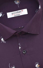 Punekar Cotton Printed Dark Purple Color Pure Cotton Handmade Shirt For Men's. - Punekar Cotton