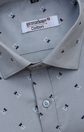 Punekar Cotton Printed Grey Color Pure Cotton Handmade Shirt For Men's. - Punekar Cotton