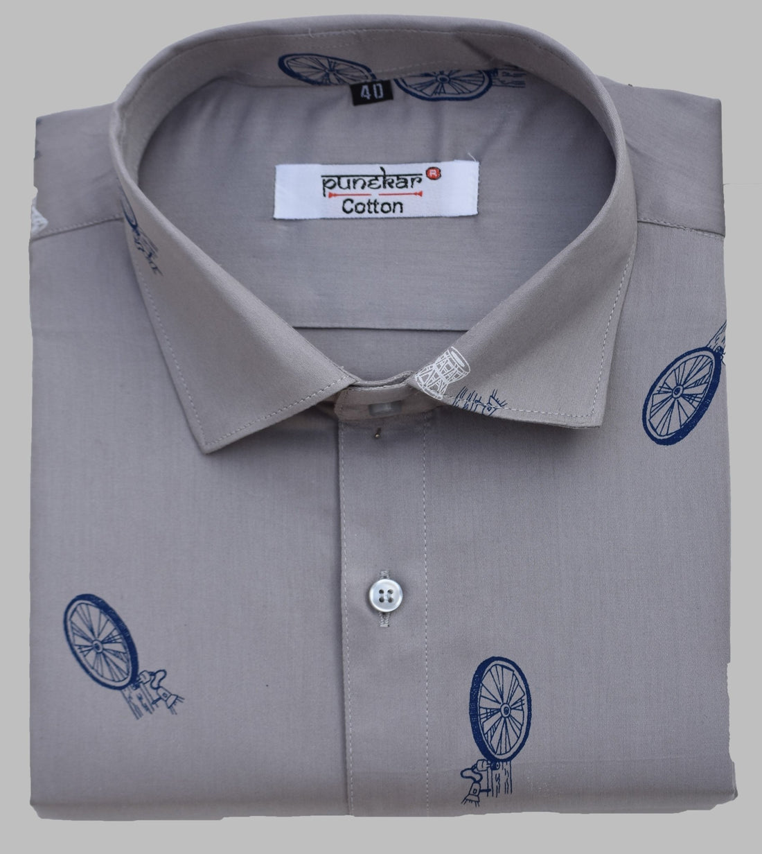 Punekar Cotton Printed Solid Grey Color Pure Cotton Handmade Shirt For Men&