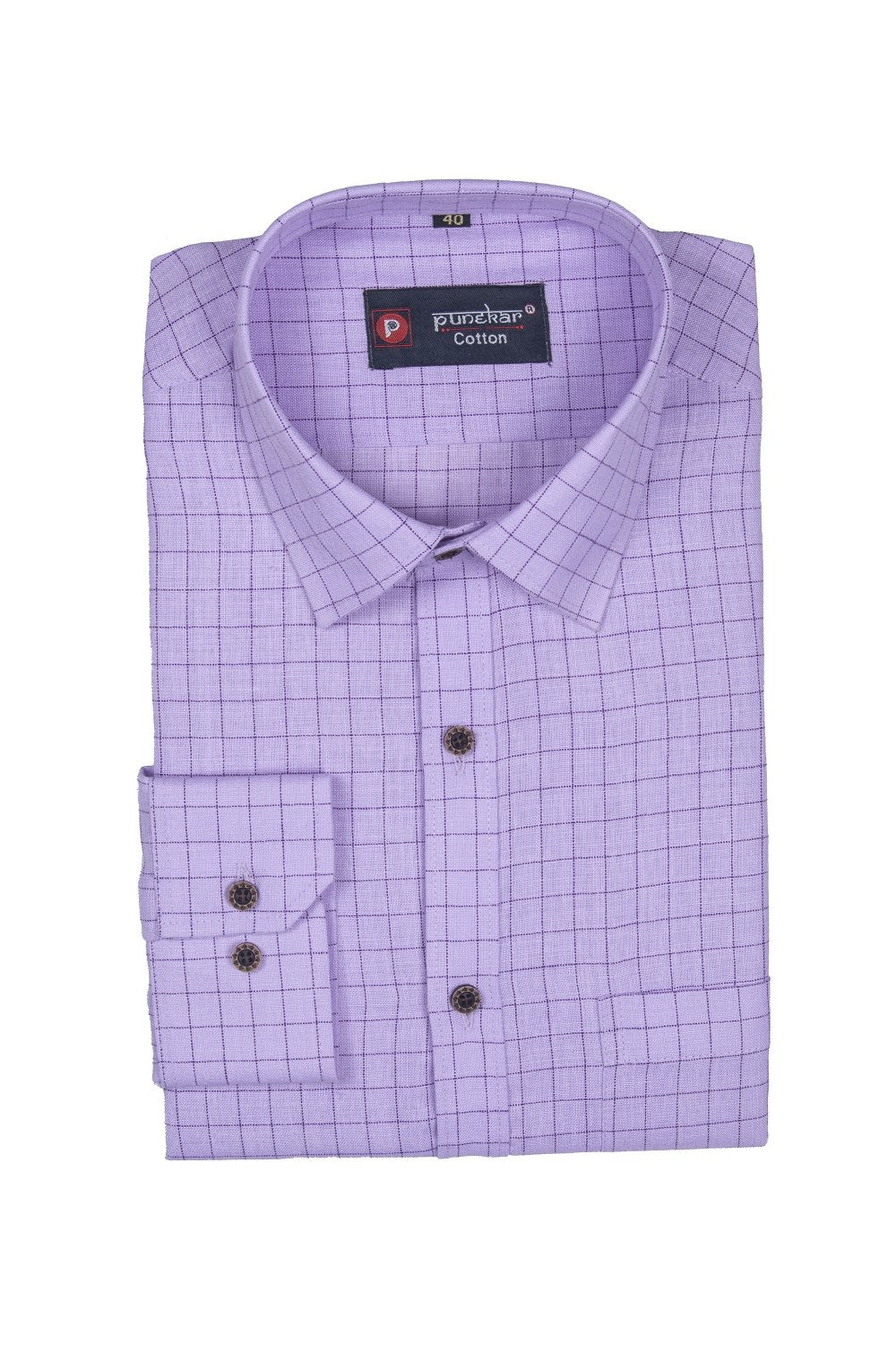 Punekar Cotton Purple Color Check Criss Cross Woven Cotton Shirt for Men&