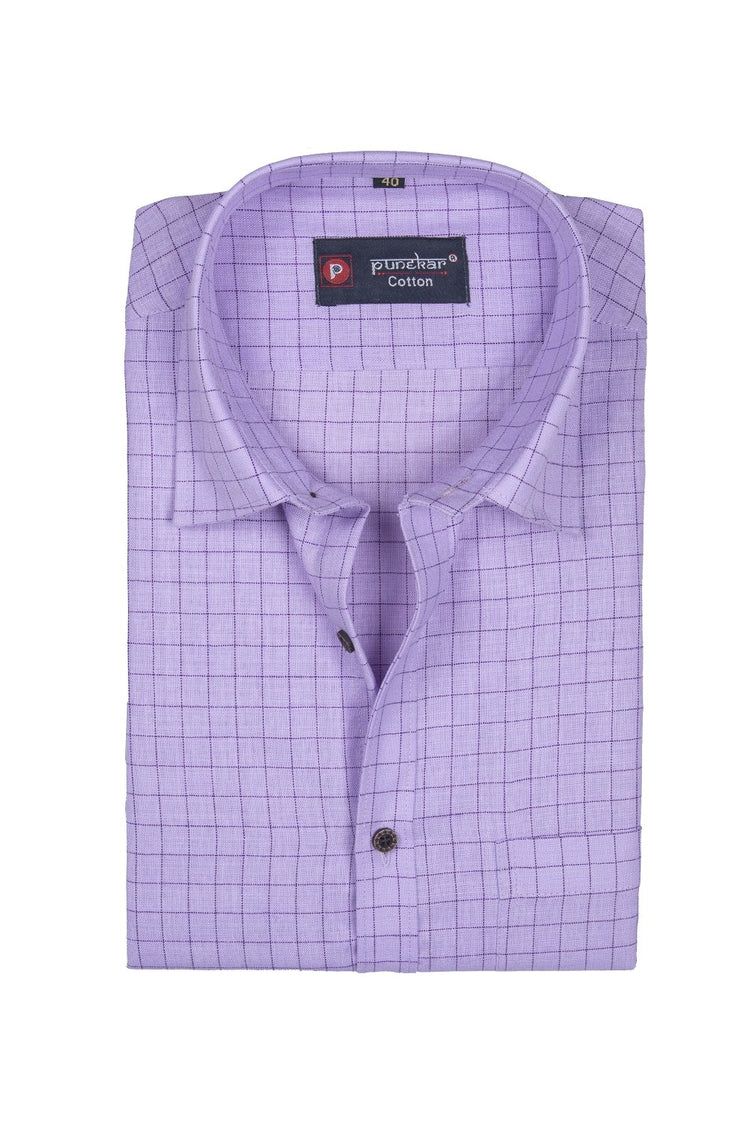 Punekar Cotton Purple Color Check Criss Cross Woven Cotton Shirt for Men's. - Punekar Cotton