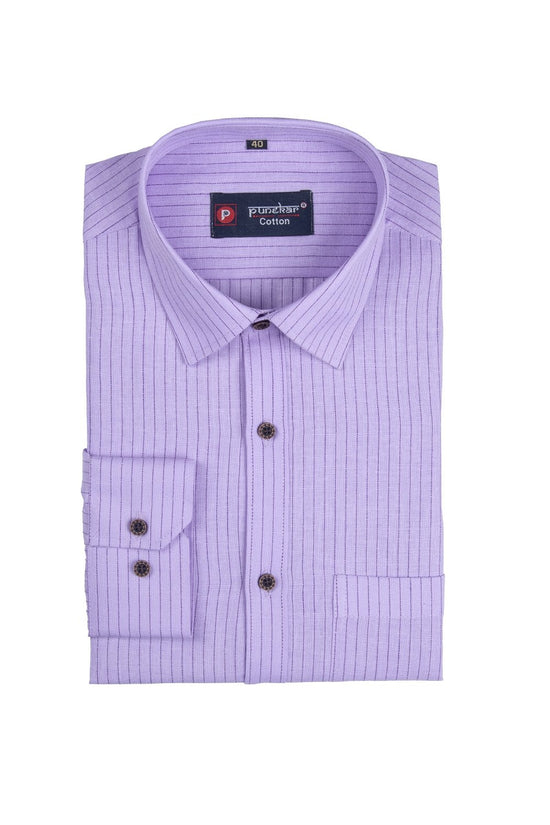Punekar Cotton Purple Color Linning Criss Cross Woven Cotton Shirt for Men's. - Punekar Cotton