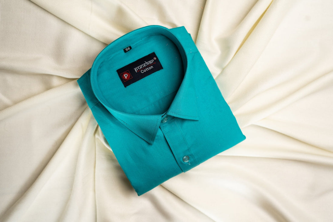 Punekar Cotton Rama Green Color 100% Mercerised Cotton Diagonally Woven Formal Shirt for Men&