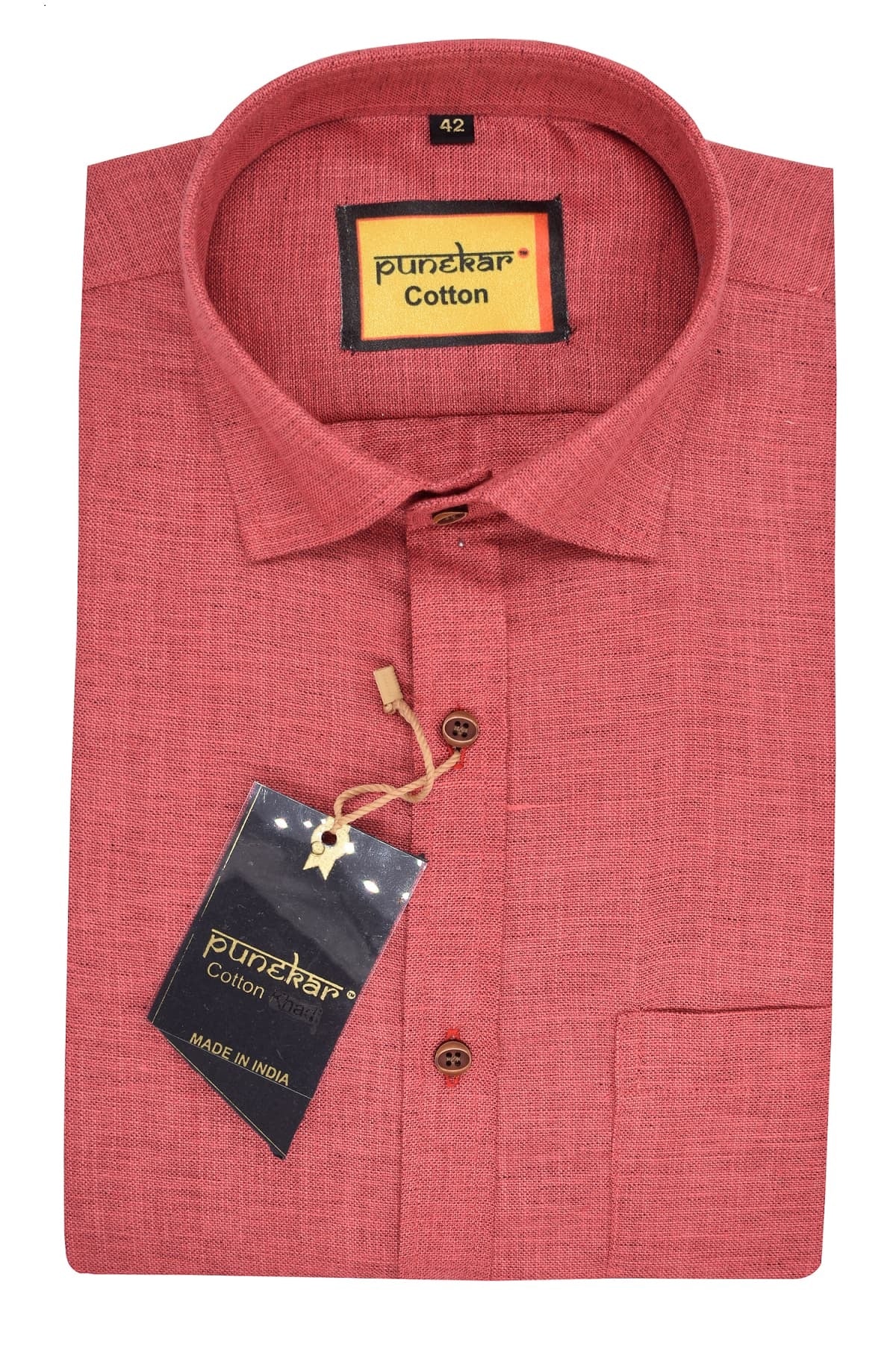 Punekar Cotton Red Color Pure Cotton Handmade Formal Shirt for Men&
