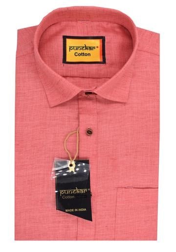 Punekar Cotton Satin Pink Color Full Sleeves Formal Shirt for Men&