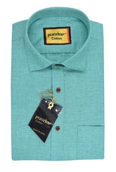 Punekar Cotton Satin Sky Blue Color Full Sleeves Formal Shirt for Men's. - Punekar Cotton