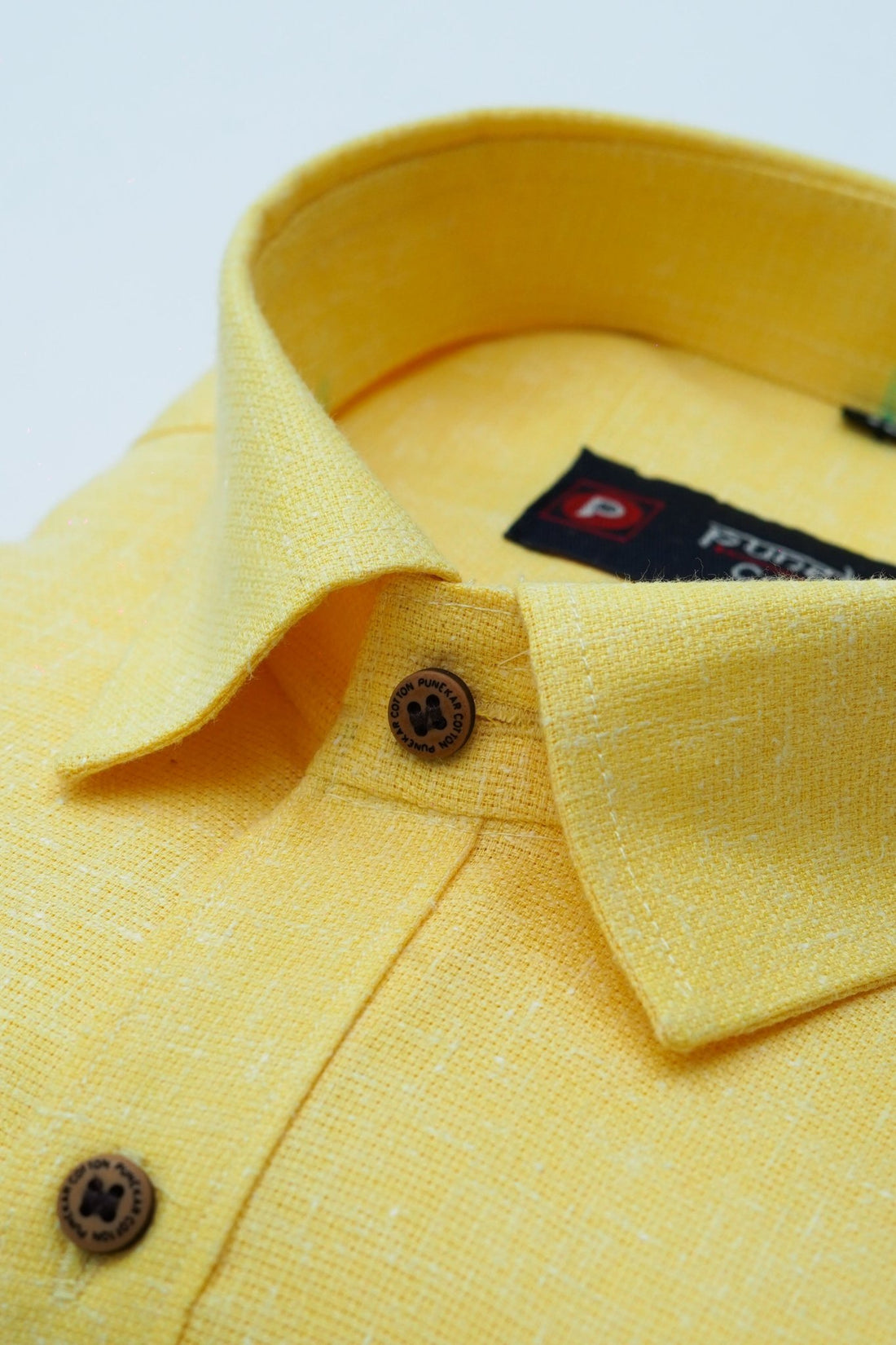 Punekar Cotton Yellow Color Cotton Linen Formal Shirt for Men&