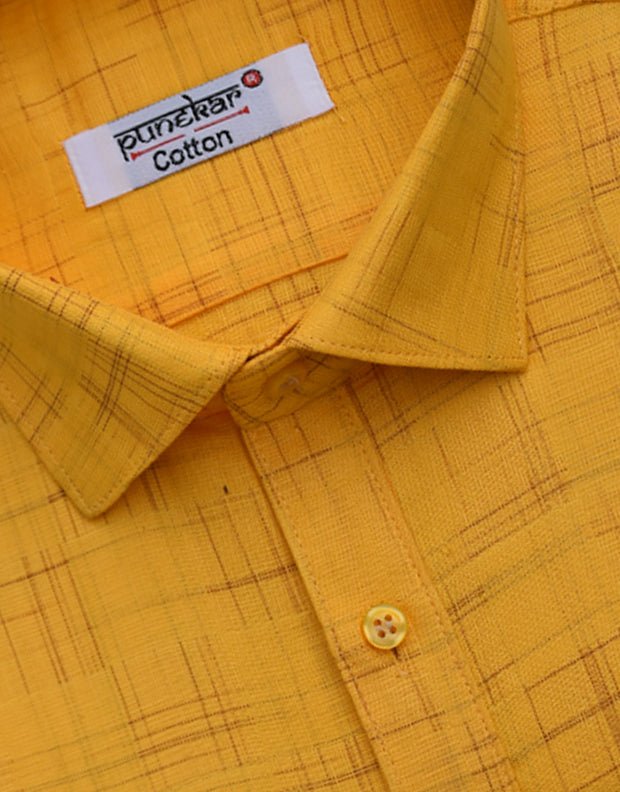 Punekar Cotton Yellow Color Pure Cotton Handmade Formal Shirt for Men&