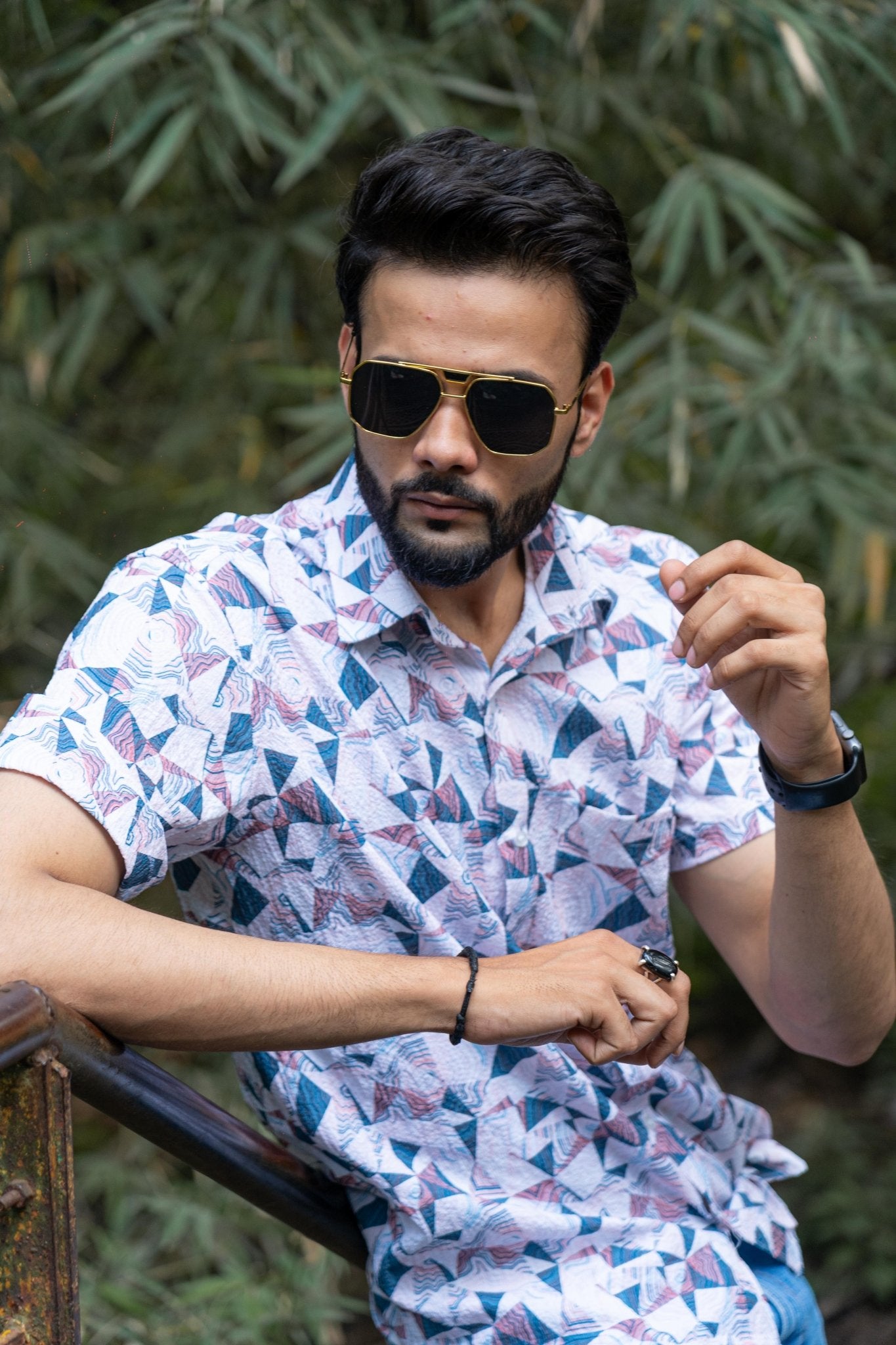 Purple Color Popcorn Triangle Printed Shirt For Men - Punekar Cotton