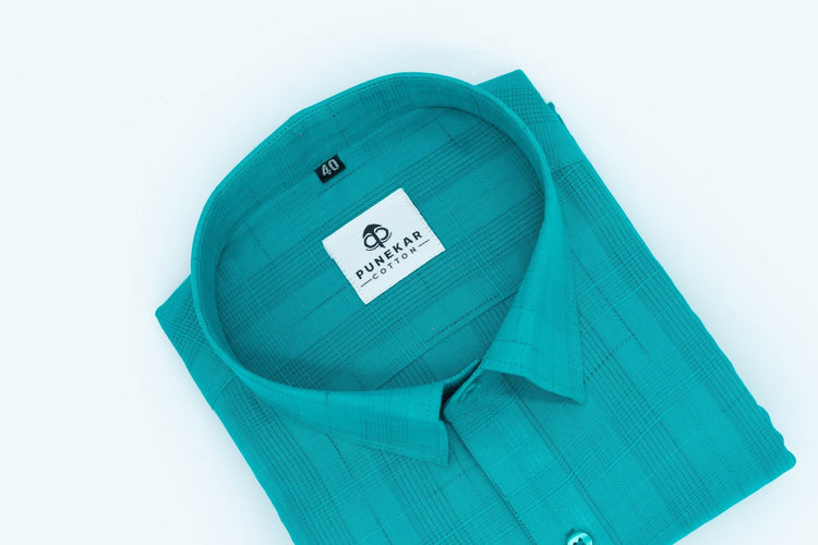 Rama Green Color Pure Cotton Shirts For Men - Punekar Cotton