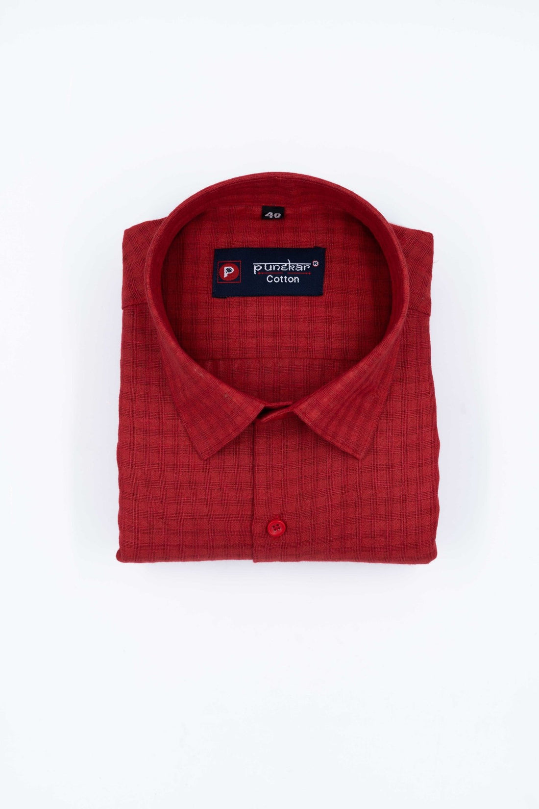 Red Color Cotton Self Woven Checks Handmade Shirts For Men&