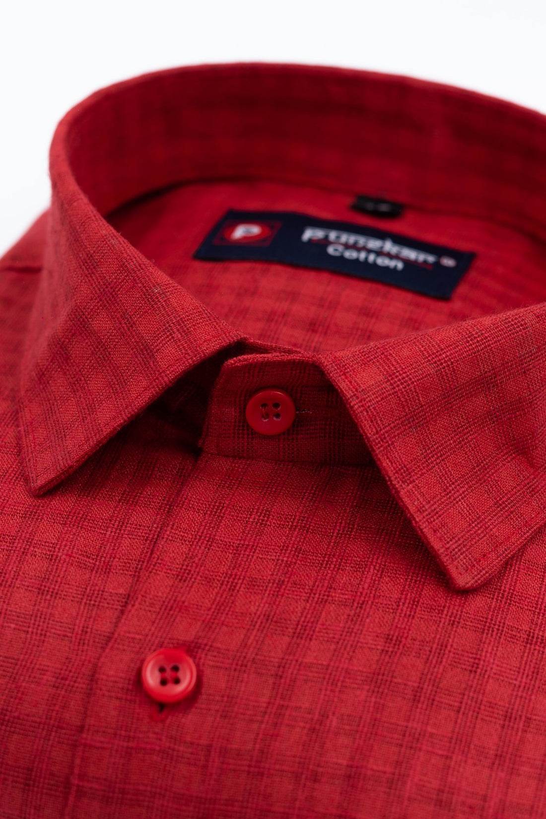 Red Color Cotton Self Woven Checks Handmade Shirts For Men&