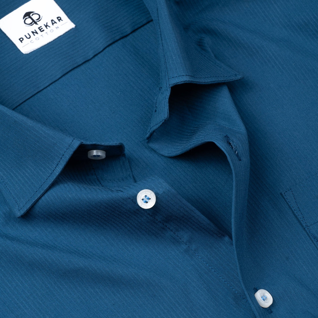 Royal Blue Color Lining Texture Lycra Cotton Shirt For Men - Punekar Cotton