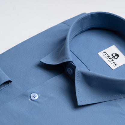 Sea Blue Color Lycra Twill Cotton Shirt For Men - Punekar Cotton