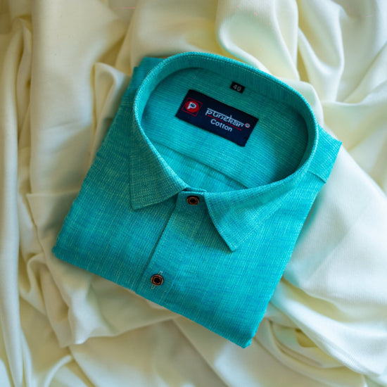 Sky Blue Color Combed Cotton Shirts For Men - Punekar Cotton