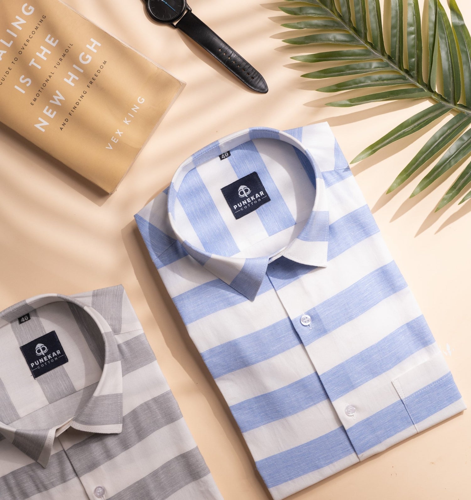 Sky Blue Color Cotton Stripe Shirt For Men - Punekar Cotton