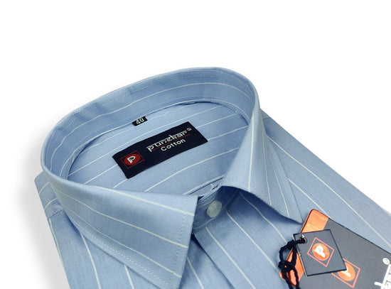Sky Blue Color Lining Pure Cotton Shirt For Men - Punekar Cotton