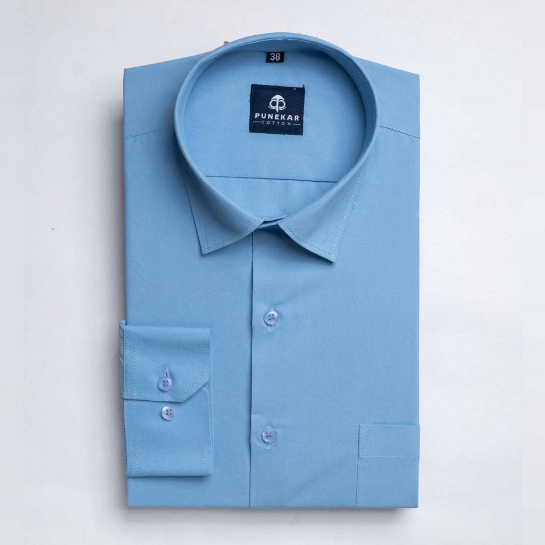 Sky Blue Color Lycra Twill Cotton Shirt For Men - Punekar Cotton