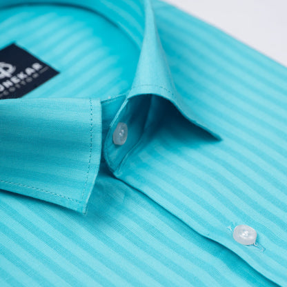Sky Blue Color vertical Cotton stripe Shirt For Men - Punekar Cotton