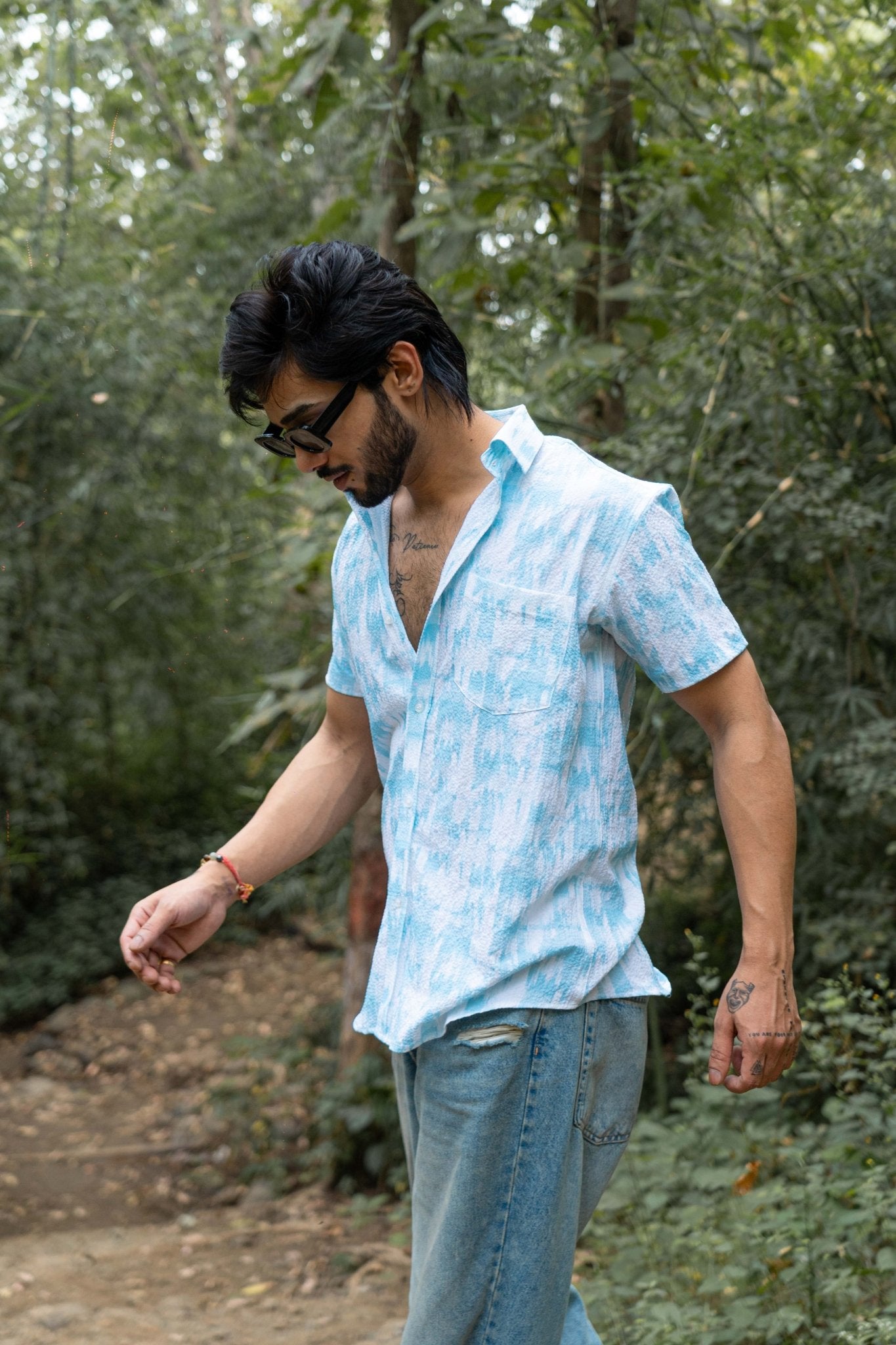 Sky Blue Popcorn Printed Shirt For Men - Punekar Cotton