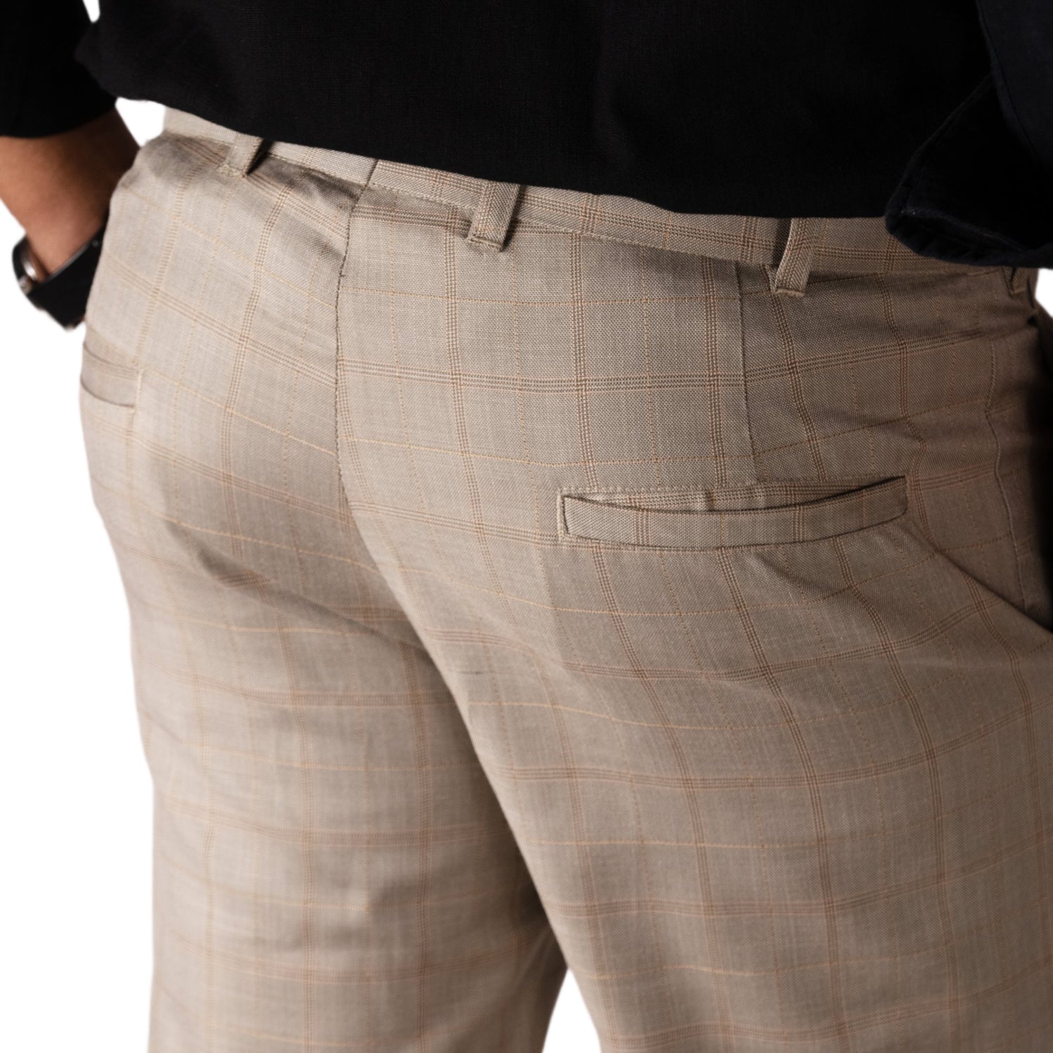 Tan color check blend cotton trousers pant for men - Punekar Cotton