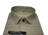 Tan Color Pure Cotton Panelled Butta Stripes Shirts For Men's - Punekar Cotton