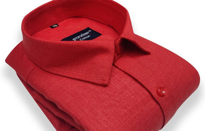 Tomato Red Color Blende Linen Shirt For Men&