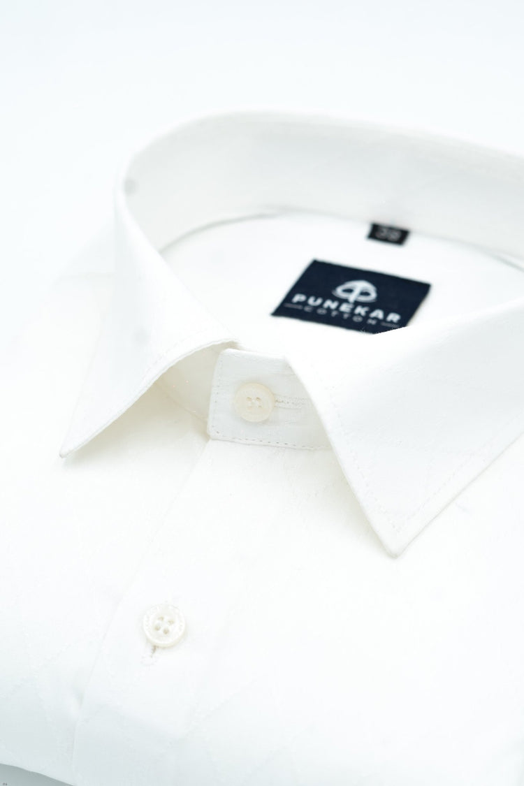 White Color Embroidery Cotton Shirt For Men - Punekar Cotton