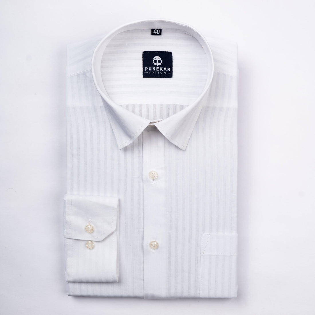 White Color vertical Cotton stripe Shirt For Men - Punekar Cotton