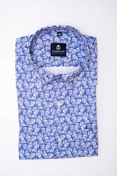 White Navy Blue Color Leaf Printed Shirt For Men - Punekar Cotton