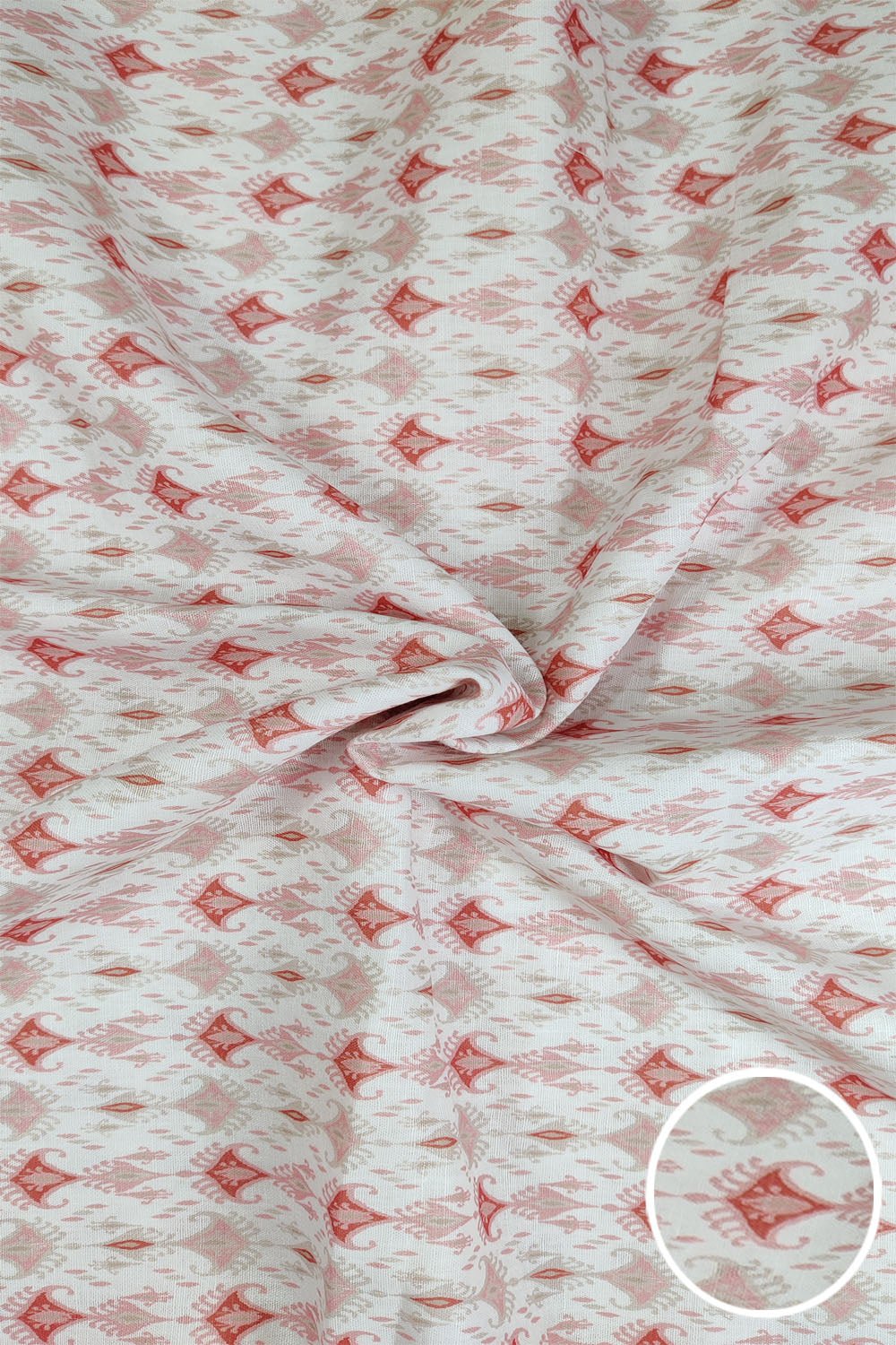 White Red Color Printed Unstitched Linen Fabric - Punekar Cotton