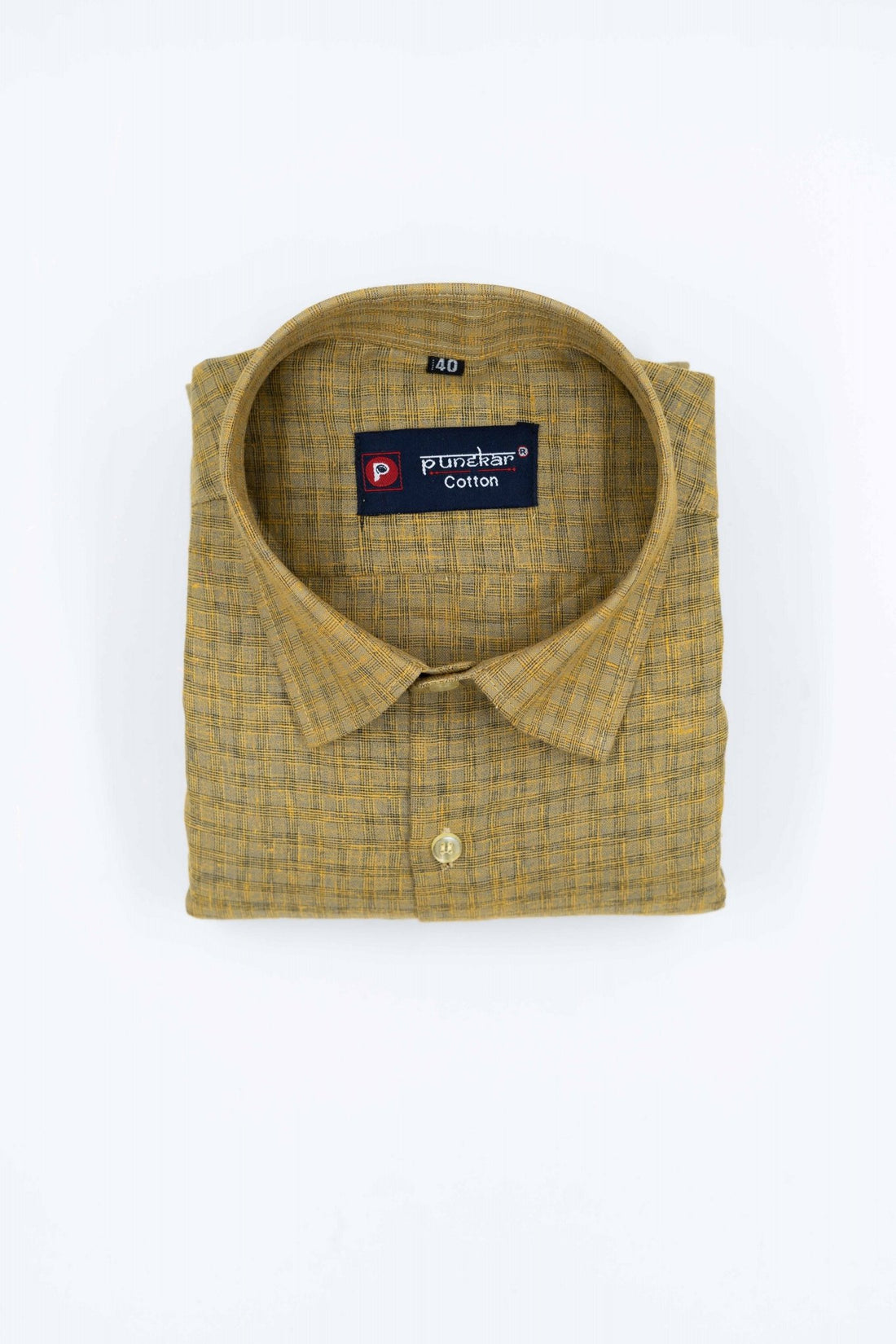 Yellow Color Cotton Self Woven Checks Handmade Shirts For Men&