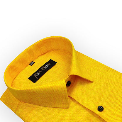 Yellow Color Dual Tone Matty Cotton Shirt For Men&