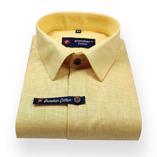 Yellow Color Linenza Linen Formal Shirts For Men - Punekar Cotton