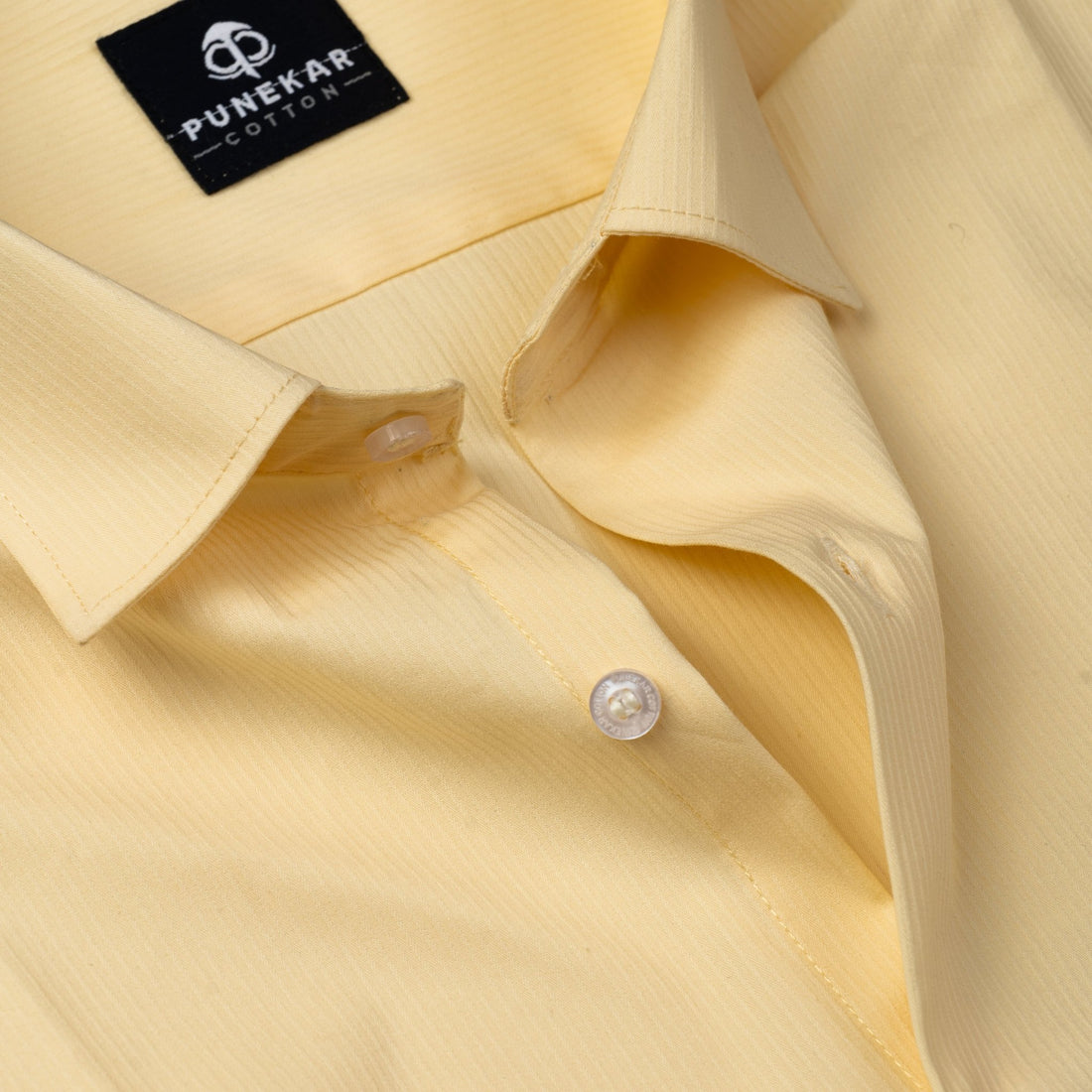 Yellow Color Lining Texture Lycra Cotton Shirt For Men - Punekar Cotton