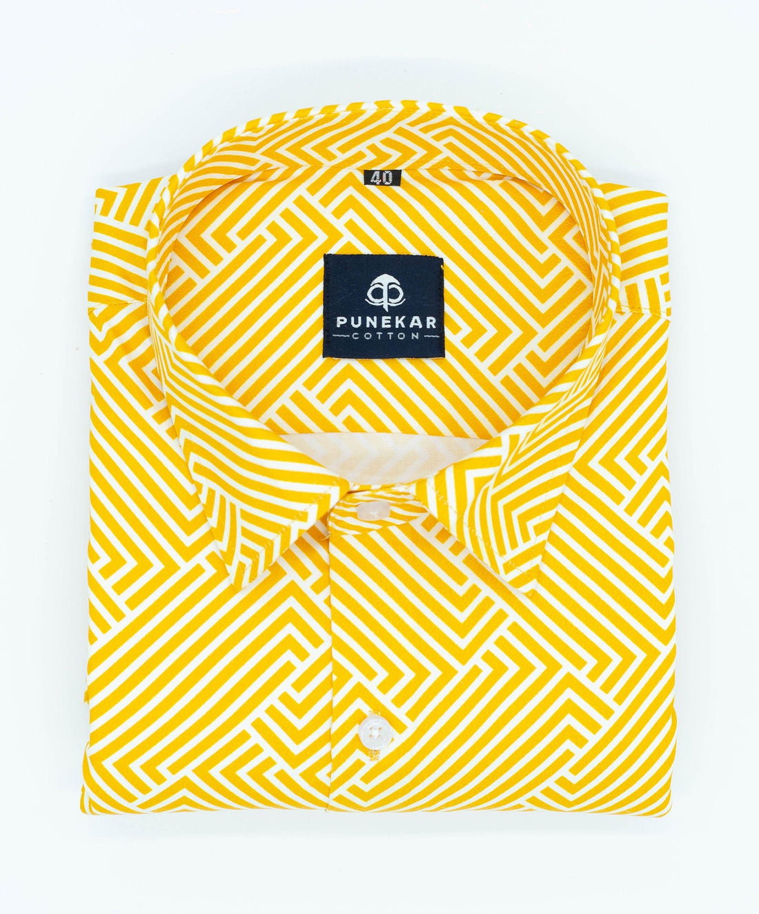 Yellow Color Printed Shirt For Men - Punekar Cotton