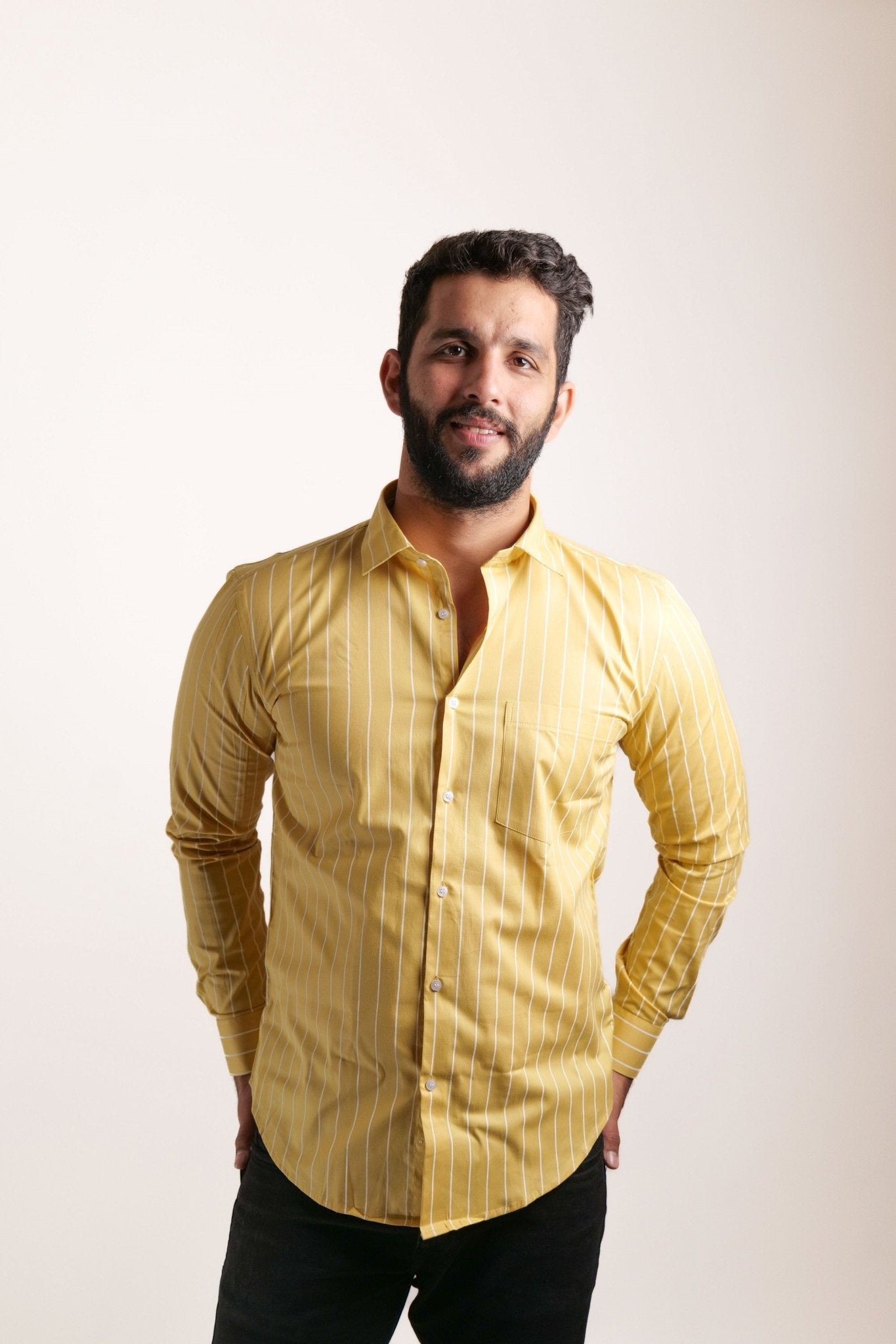 Yellow Color Pure Cotton Lining Shirt For Men - Punekar Cotton