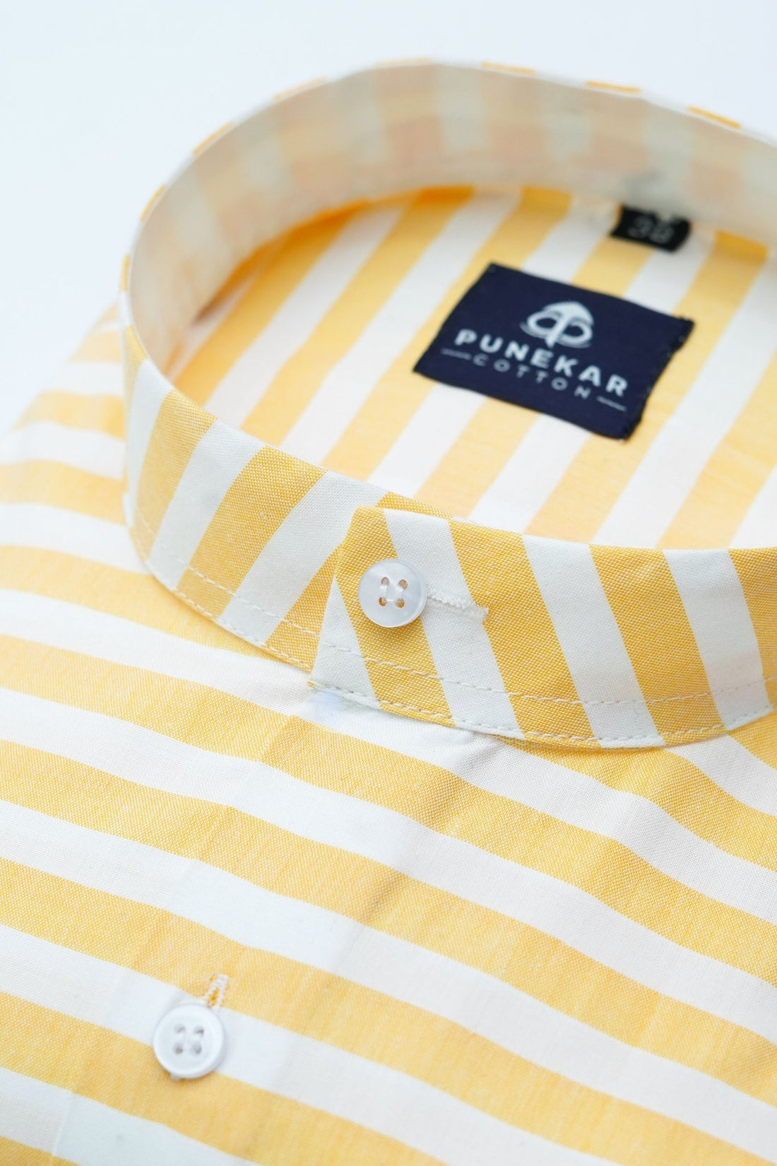 Yellow Color Stand Collar Strips Shirts For Men - Punekar Cotton