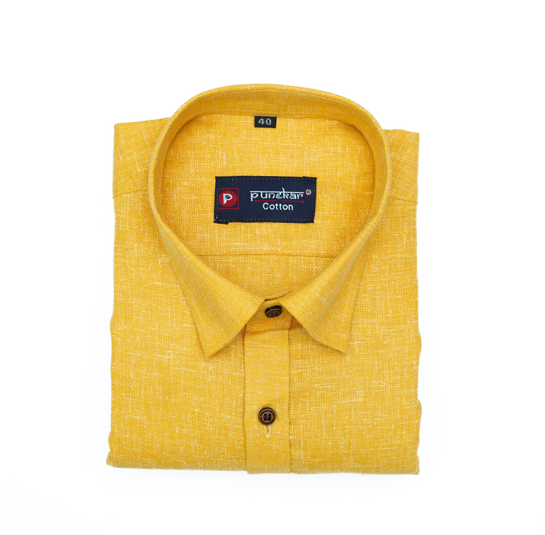 Punekar Cotton Golden Color Cotton Linen Formal Shirt for Men&